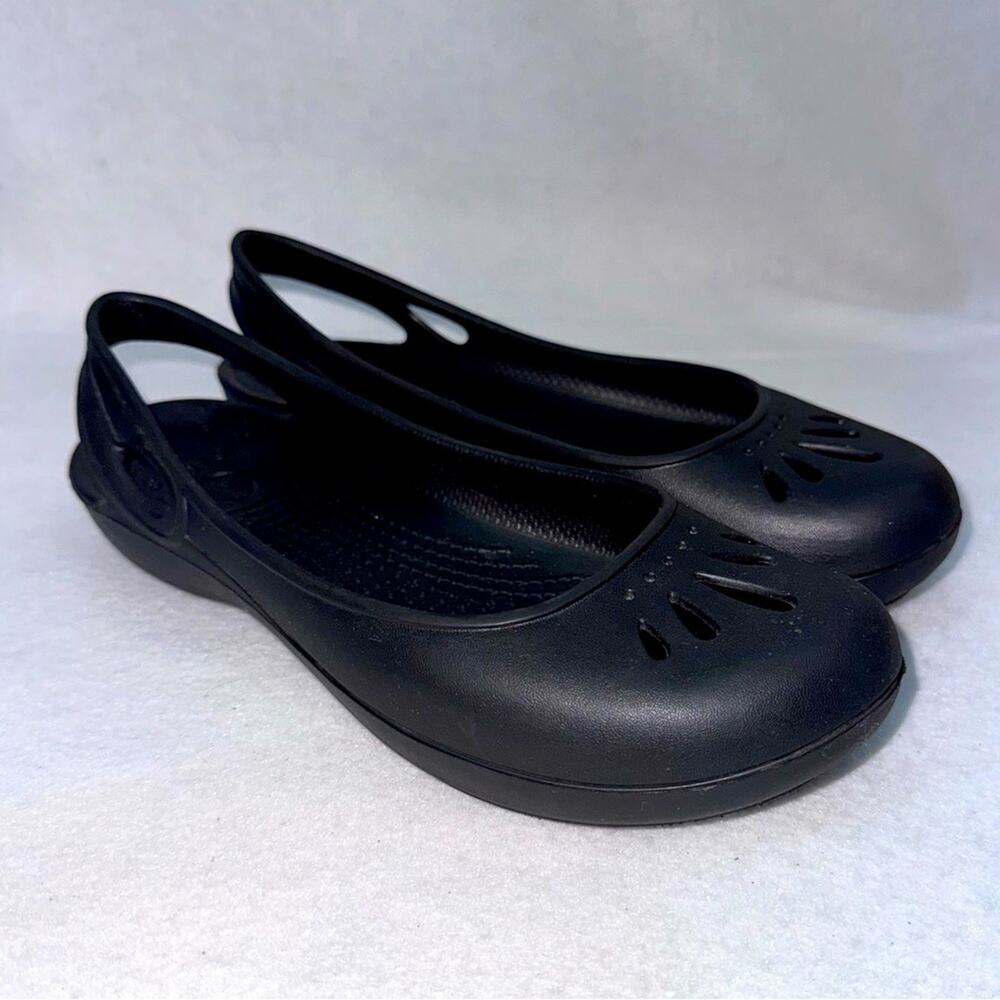 EUC Women’s CROCS Black Kaydee Ballet Flats Slip-ons Mary Janes size 8